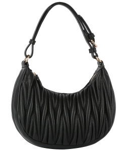 Fashionable Hobo Bag Quilted Pattern Zipper Adjustable DX-0185-M BLACK